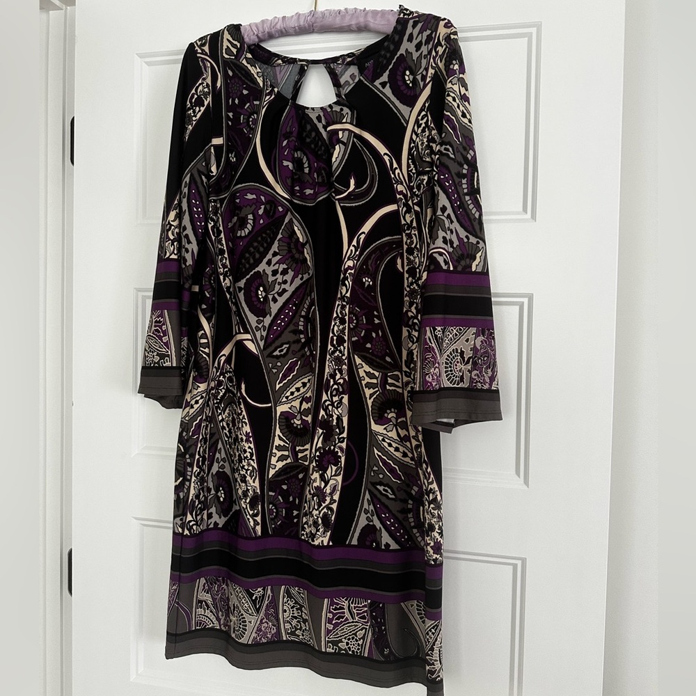 Alyn Paige Black, Gray, &Purple Long Sleeve Dress.